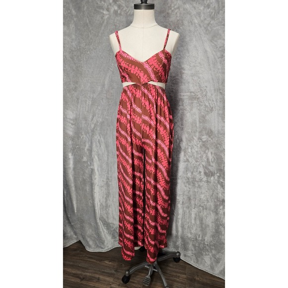 Sweet Honey Hawaii Pants - Lei Puakenikeni‎ Womens Nikki Jumpsuit XS Brown Pink Floral Sweet Honey Wide Leg